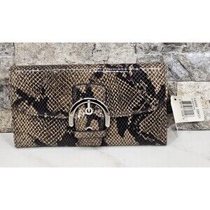 New Coach Soho Envelope Wallet Snake Python Embossed Leather Buckle Black/Grey